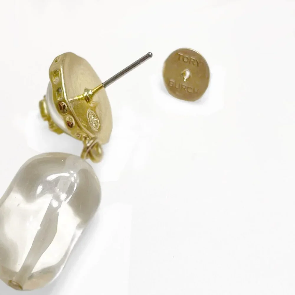 TORY BURCH Roxanne Stone & Logo Drop Earrings NWOT